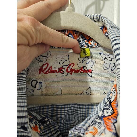 Robert Graham Men XL Plaid Button Down Shirt Blue Gray Contrast Cuff Long Sleeve - Picture 2 of 8